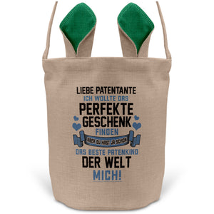 22Feels® Patentante Patin Osterkorb mit Henkel Ostergeschenk Tragetasche Ostern Deko Osternest Körbchen Hasenohren (Beige/Grün)-Ostern Tragetasche-22Feels