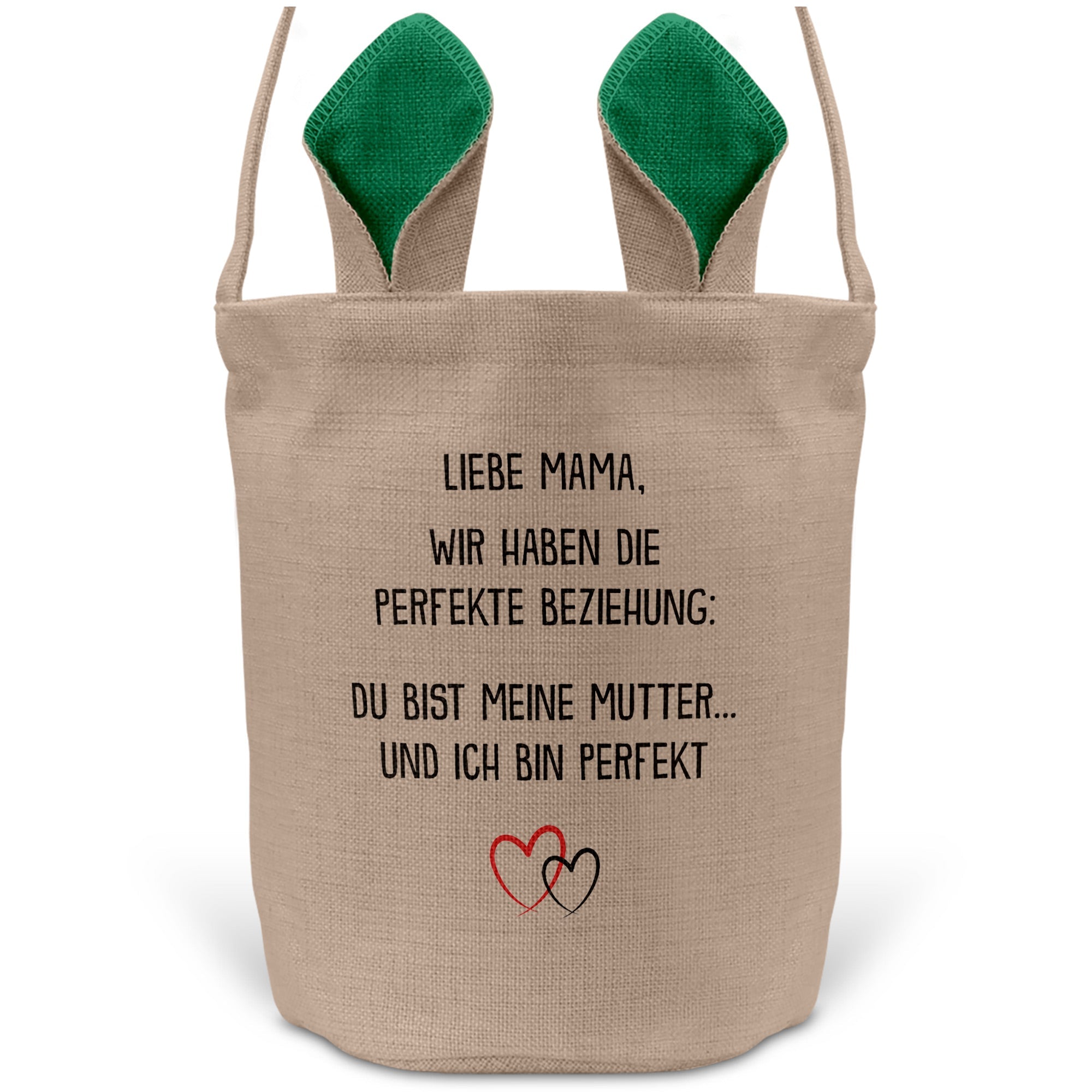 22Feels® Mama Osterkorb Mutter mit Henkel Ostergeschenk Tragetasche Ostern Deko Osternest Körbchen Hasenohren (Beige/Grün)-Ostern Tragetasche-22Feels