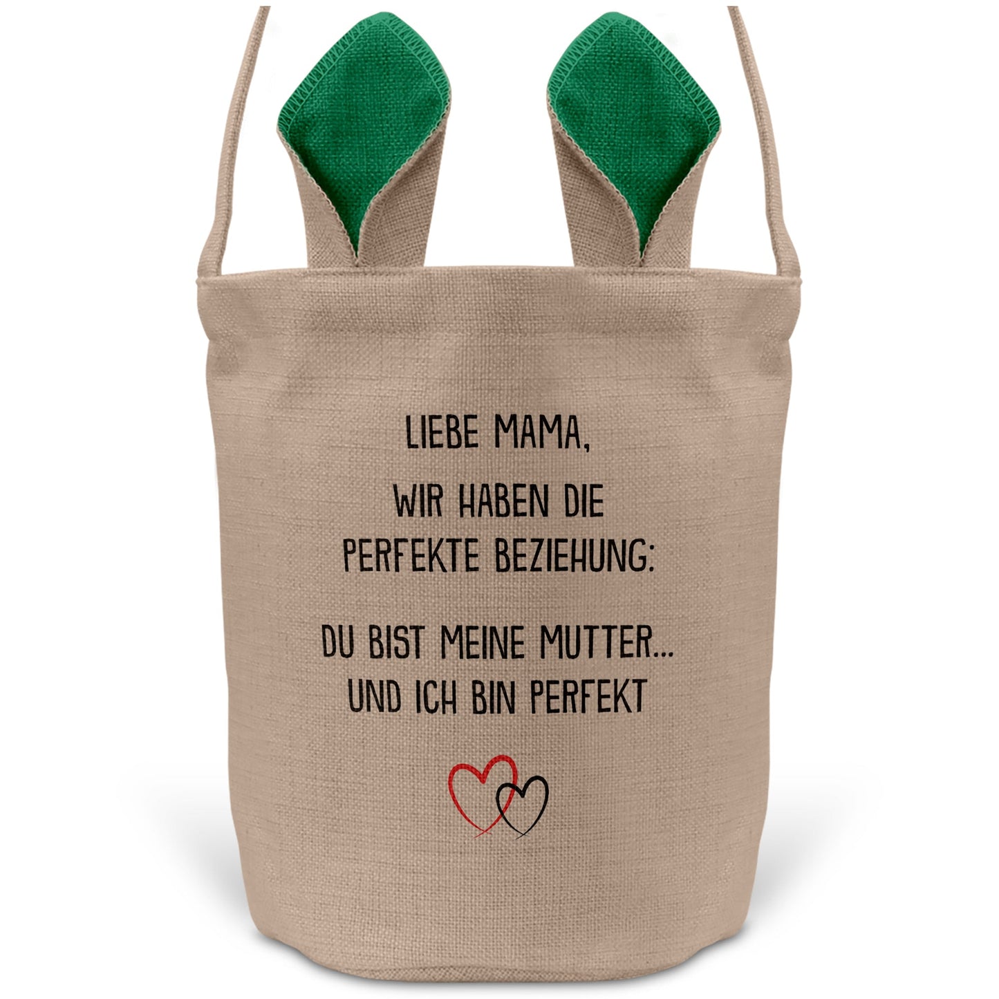 22Feels® Mama Osterkorb Mutter mit Henkel Ostergeschenk Tragetasche Ostern Deko Osternest Körbchen Hasenohren (Beige/Grün)-Ostern Tragetasche-22Feels
