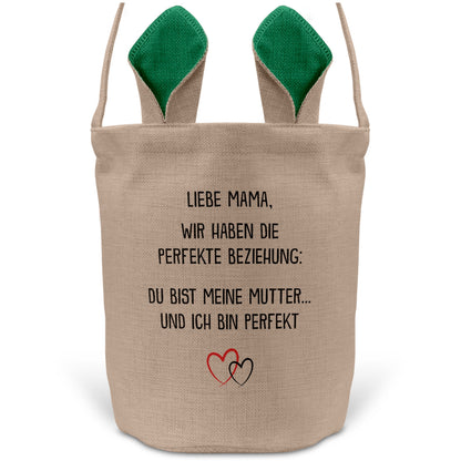 22Feels® Mama Osterkorb Mutter mit Henkel Ostergeschenk Tragetasche Ostern Deko Osternest Körbchen Hasenohren (Beige/Grün)-Ostern Tragetasche-22Feels