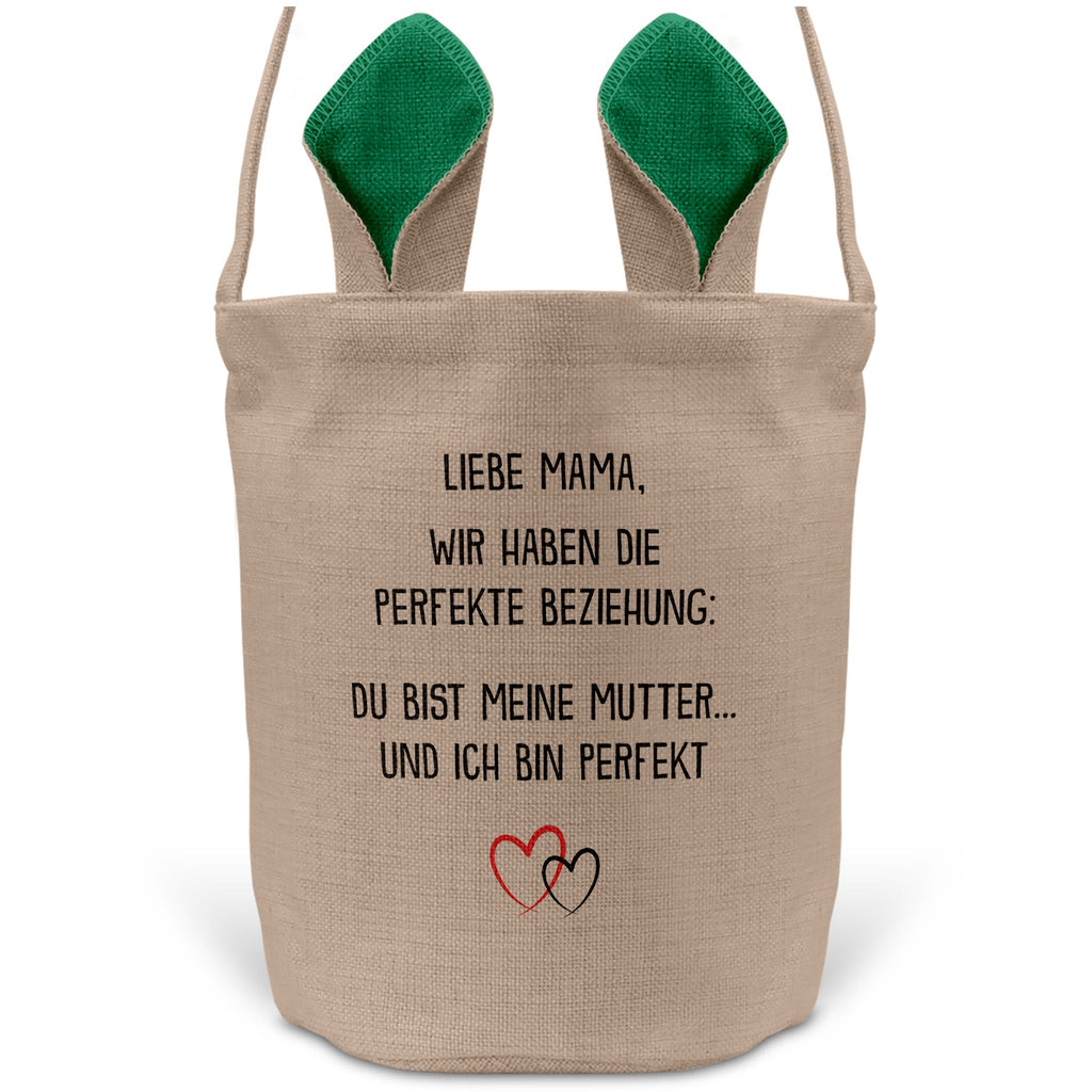 22Feels® Mama Osterkorb Mutter mit Henkel Ostergeschenk Tragetasche Ostern Deko Osternest Körbchen Hasenohren (Beige/Grün)-Ostern Tragetasche-22Feels