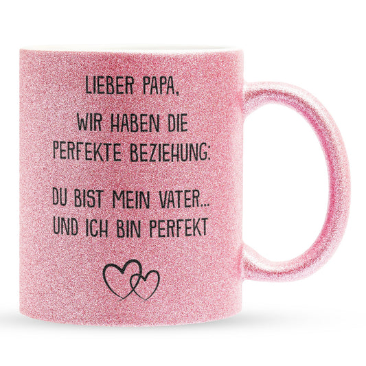 22Feels® Papa Geschenk - Glitzertasse mit Spruch (Pink, 320ml)-Glitzertasse Pink 320ml-22Feels