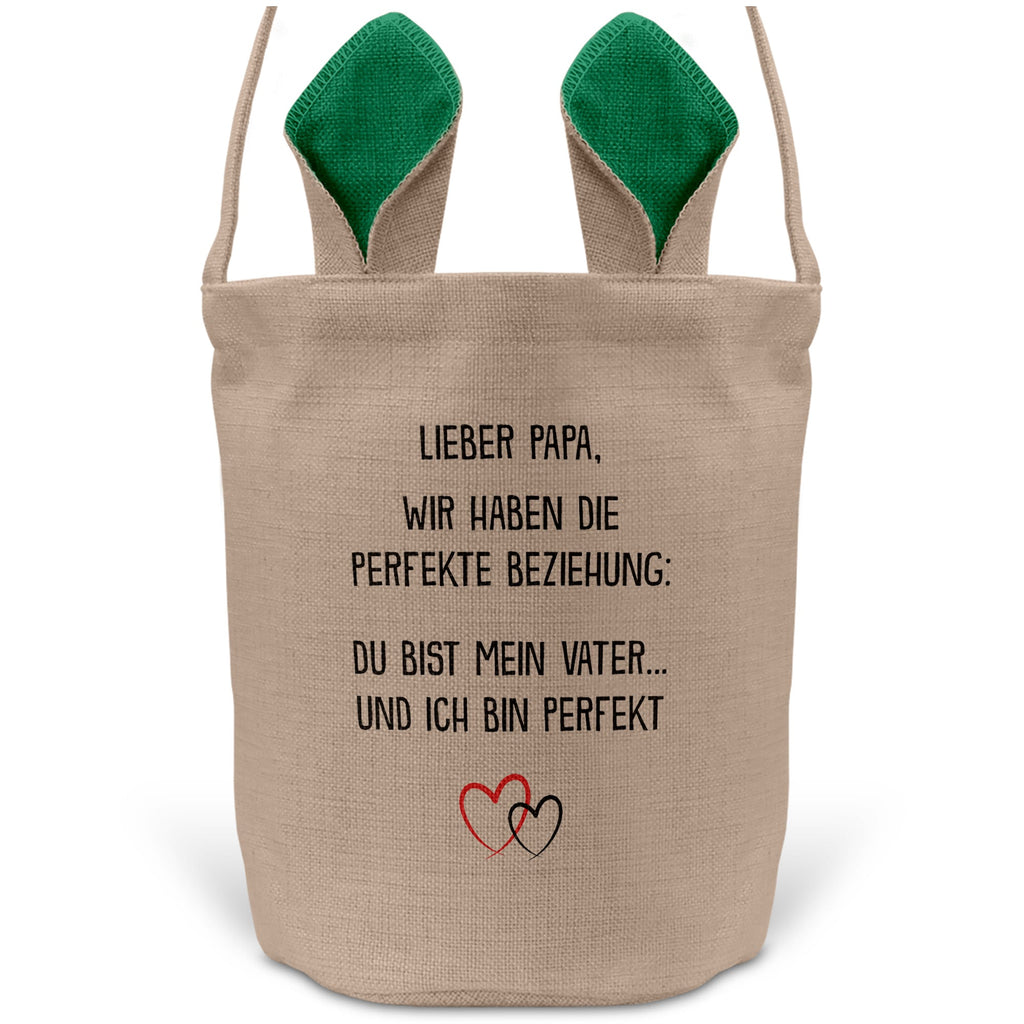 22Feels® Papa Osterkorb Vater mit Henkel Ostergeschenk Tragetasche Ostern Deko Osternest Körbchen Hasenohren (Beige/Grün)-Ostern Tragetasche-22Feels