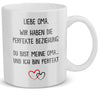 22Feels® Geschenk für Omas - Tasse mit Spruch: Die Perfekte Beziehung (Weiss, 320ml)-Weisse Tasse 320ml-22Feels