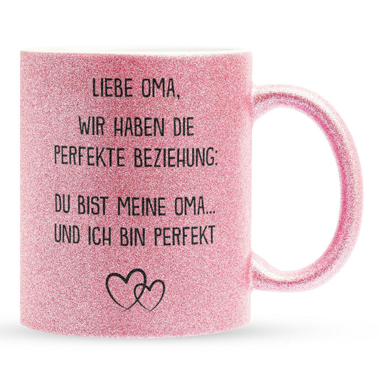 22Feels® Oma Geschenk - Glitzertasse mit Spruch (Pink, 320ml)-Glitzertasse Pink 320ml-22Feels