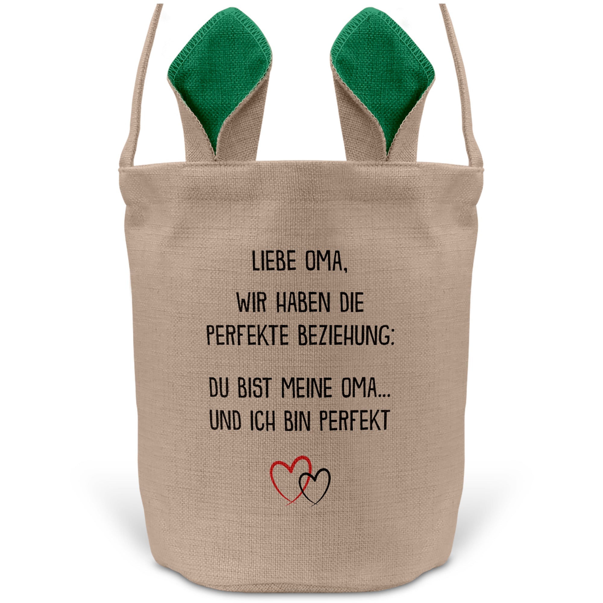 22Feels® Oma Grossmutter Osterkorb mit Henkel Ostergeschenk Tragetasche Ostern Deko Osternest Körbchen Hasenohren (Beige/Grün)-Ostern Tragetasche-22Feels