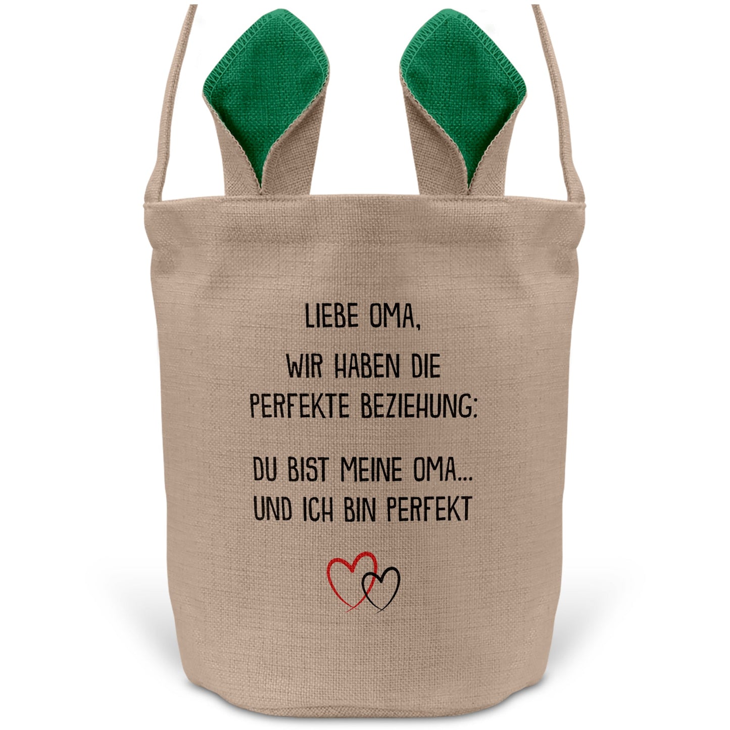 22Feels® Oma Grossmutter Osterkorb mit Henkel Ostergeschenk Tragetasche Ostern Deko Osternest Körbchen Hasenohren (Beige/Grün)-Ostern Tragetasche-22Feels