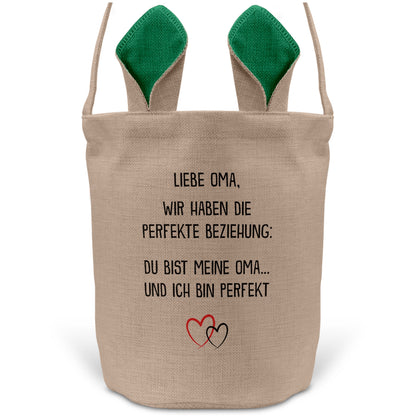 22Feels® Oma Grossmutter Osterkorb mit Henkel Ostergeschenk Tragetasche Ostern Deko Osternest Körbchen Hasenohren (Beige/Grün)-Ostern Tragetasche-22Feels