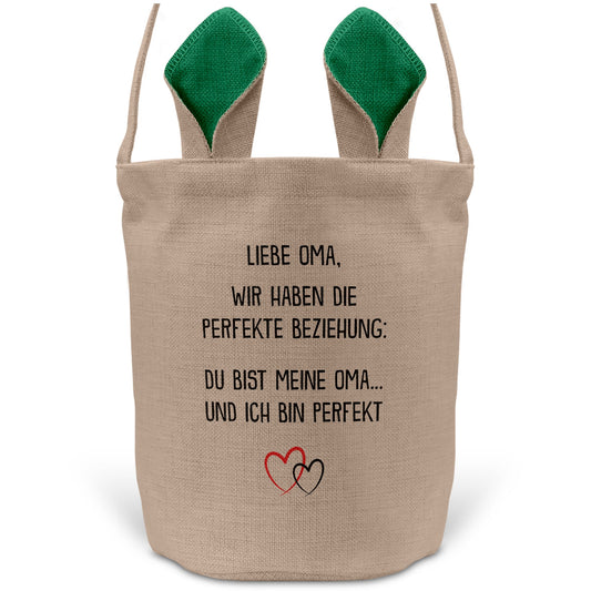 22Feels® Oma Grossmutter Osterkorb mit Henkel Ostergeschenk Tragetasche Ostern Deko Osternest Körbchen Hasenohren (Beige/Grün)-Ostern Tragetasche-22Feels
