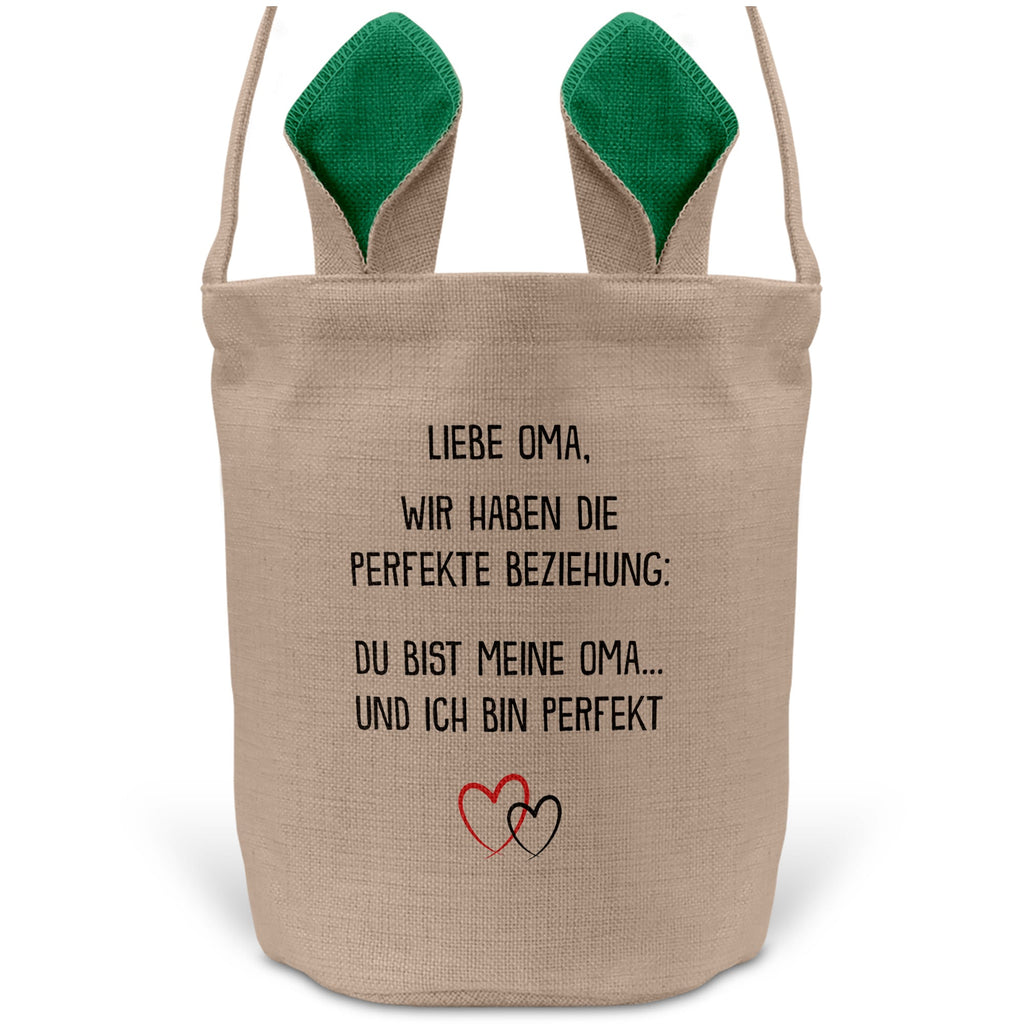 22Feels® Oma Grossmutter Osterkorb mit Henkel Ostergeschenk Tragetasche Ostern Deko Osternest Körbchen Hasenohren (Beige/Grün)-Ostern Tragetasche-22Feels
