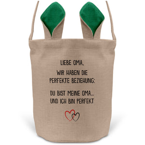 22Feels® Oma Grossmutter Osterkorb mit Henkel Ostergeschenk Tragetasche Ostern Deko Osternest Körbchen Hasenohren (Beige/Grün)-Ostern Tragetasche-22Feels