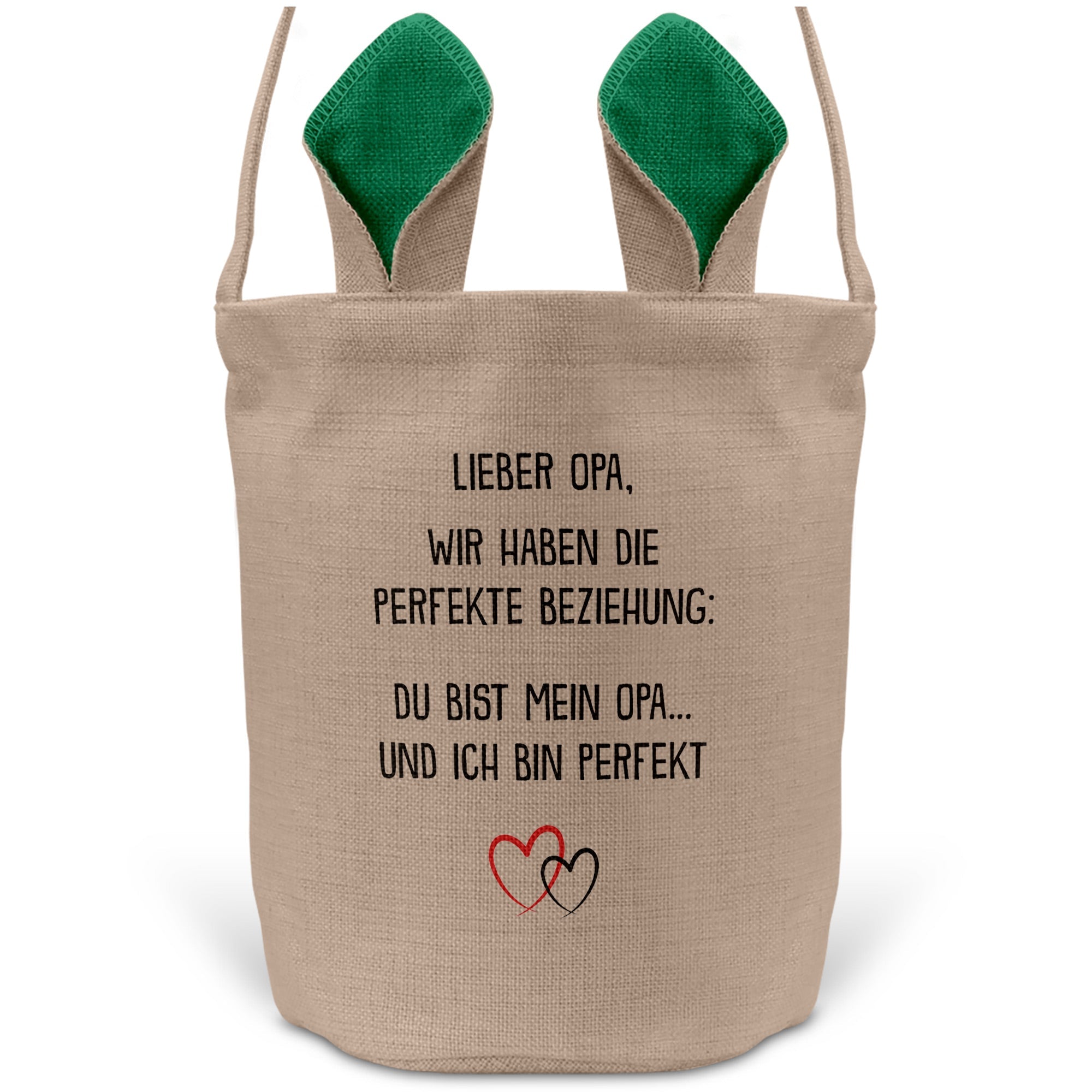 22Feels® Opa Grossvater Osterkorb mit Henkel Ostergeschenk Tragetasche Ostern Deko Osternest Körbchen Hasenohren (Beige/Grün)-Ostern Tragetasche-22Feels