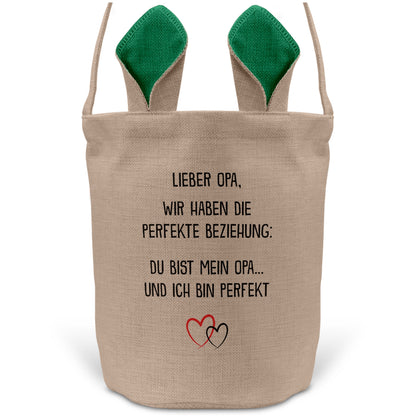 22Feels® Opa Grossvater Osterkorb mit Henkel Ostergeschenk Tragetasche Ostern Deko Osternest Körbchen Hasenohren (Beige/Grün)-Ostern Tragetasche-22Feels