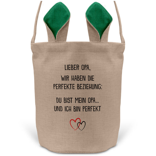 22Feels® Opa Grossvater Osterkorb mit Henkel Ostergeschenk Tragetasche Ostern Deko Osternest Körbchen Hasenohren (Beige/Grün)-Ostern Tragetasche-22Feels