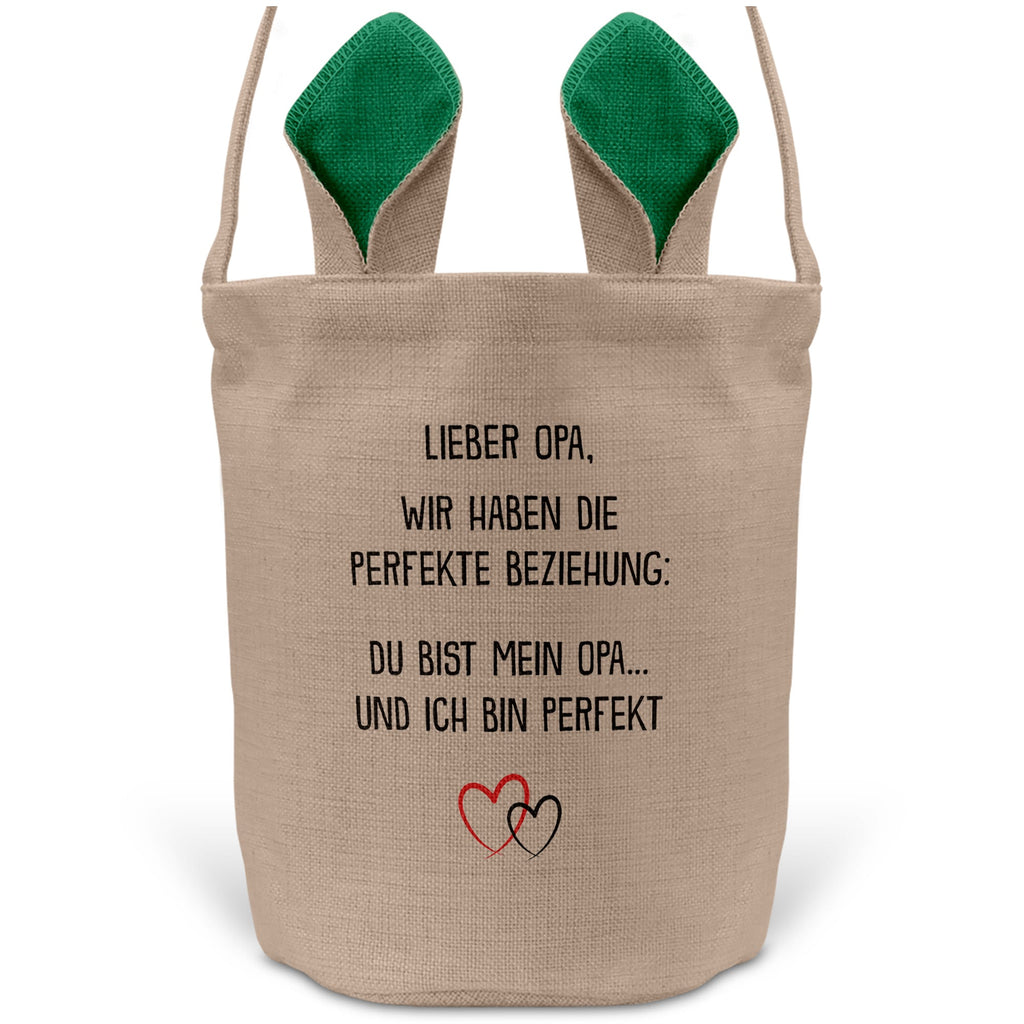 22Feels® Opa Grossvater Osterkorb mit Henkel Ostergeschenk Tragetasche Ostern Deko Osternest Körbchen Hasenohren (Beige/Grün)-Ostern Tragetasche-22Feels