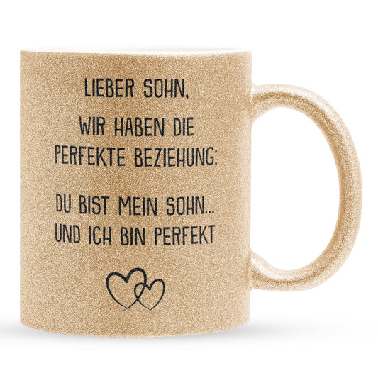 22Feels® Sohn Geschenk - Glitzertasse mit Spruch (Gold, 320ml)-Glitzertasse Gold 320ml-22Feels