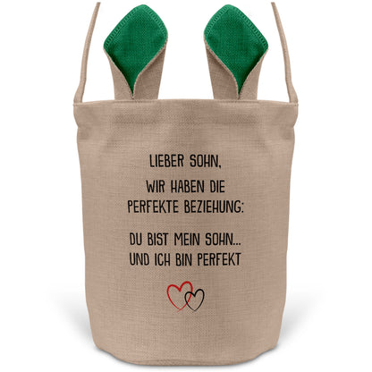 22Feels® Sohn Kinder Osterkorb mit Henkel Ostergeschenk Tragetasche Ostern Deko Osternest Körbchen Hasenohren (Beige/Grün)-Ostern Tragetasche-22Feels