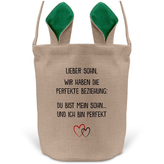 22Feels® Sohn Kinder Osterkorb mit Henkel Ostergeschenk Tragetasche Ostern Deko Osternest Körbchen Hasenohren (Beige/Grün)-Ostern Tragetasche-22Feels