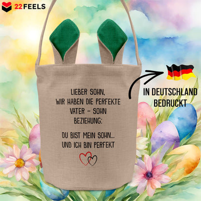 22Feels® Sohn Osterkorb von Papa Kinder mit Henkel Ostergeschenk Tragetasche Ostern Deko Osternest Körbchen Hasenohren (Beige/Grün)-Ostern Tragetasche-22Feels