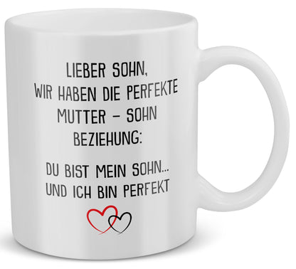 22Feels® Geschenk für Sohn von Mama - Tasse mit Spruch: Die Perfekte Beziehung (Weiss, 320ml)-Weisse Tasse 320ml-22Feels