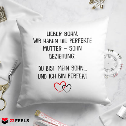 22Feels® Sohn Geschenk von der Mutter - Kissen mit Spruch (Weiss 40x40cm)-Kissen Weiss 40x40-22Feels