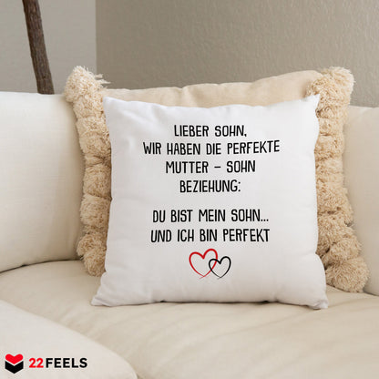 22Feels® Sohn Geschenk von der Mutter - Kissen mit Spruch (Weiss 40x40cm)-Kissen Weiss 40x40-22Feels