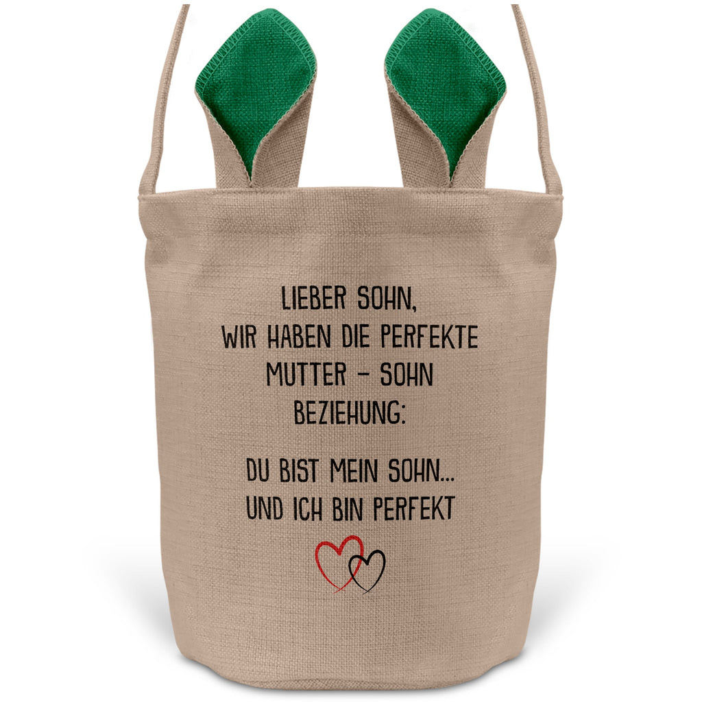 22Feels® Sohn Osterkorb von Mama Kinder mit Henkel Ostergeschenk Tragetasche Ostern Deko Osternest Körbchen Hasenohren (Beige/Grün)-Ostern Tragetasche-22Feels