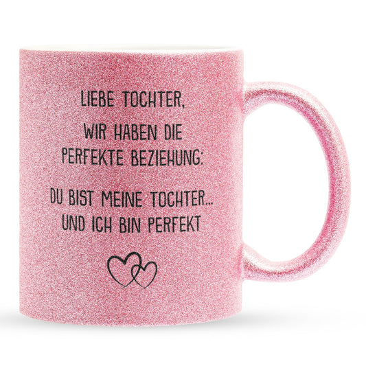 22Feels® Tochter Geschenk - Glitzertasse mit Spruch (Pink, 320ml)-Glitzertasse Pink 320ml-22Feels
