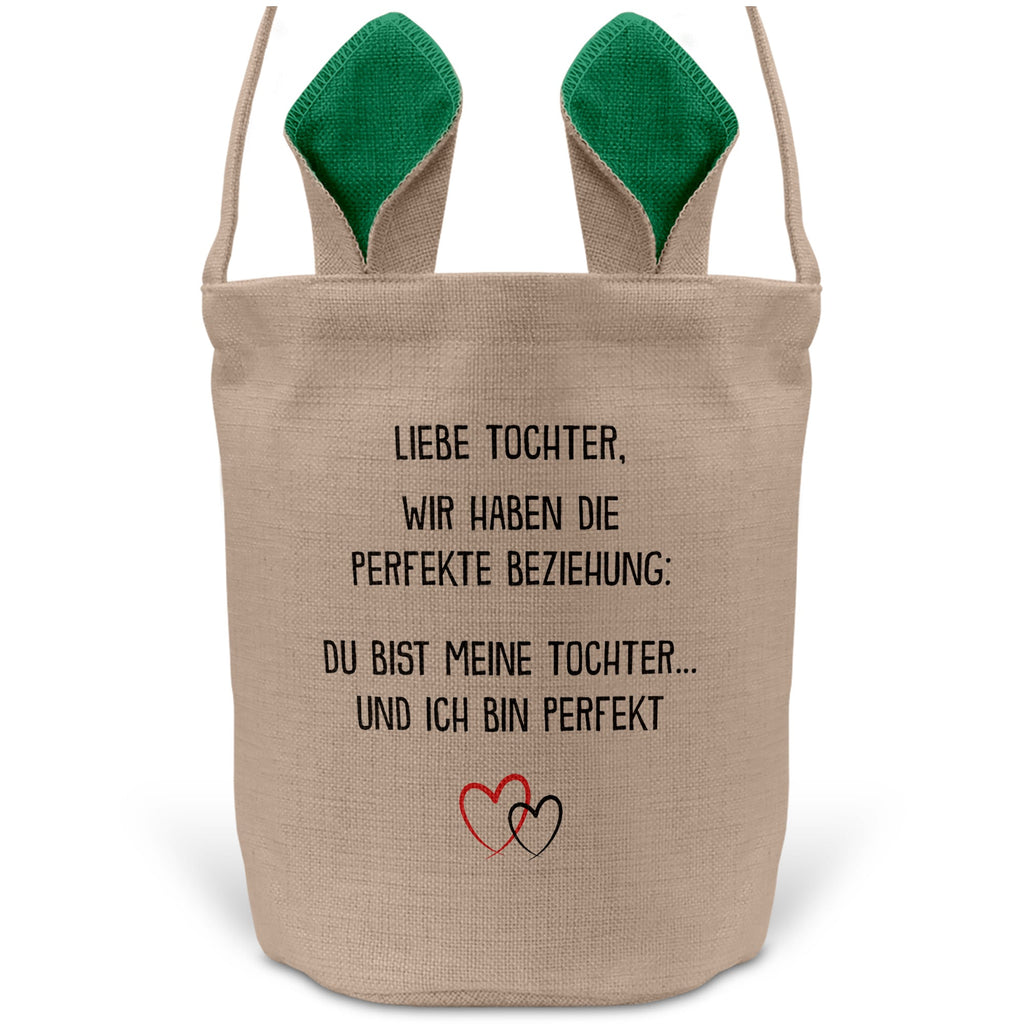 22Feels® Tochter Kinder Osterkorb mit Henkel Ostergeschenk Tragetasche Ostern Deko Osternest Körbchen Hasenohren (Beige/Grün)-Ostern Tragetasche-22Feels