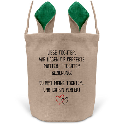 22Feels® Tochter Osterkorb von Mama Kinder mit Henkel Ostergeschenk Tragetasche Ostern Deko Osternest Körbchen Hasenohren (Beige/Grün)-Ostern Tragetasche-22Feels