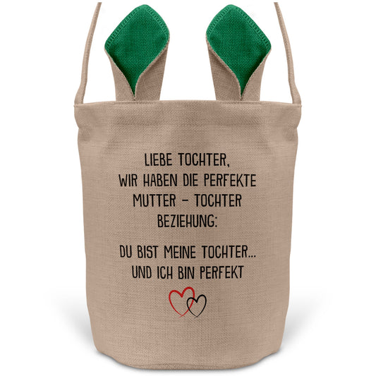 22Feels® Tochter Osterkorb von Mama Kinder mit Henkel Ostergeschenk Tragetasche Ostern Deko Osternest Körbchen Hasenohren (Beige/Grün)-Ostern Tragetasche-22Feels