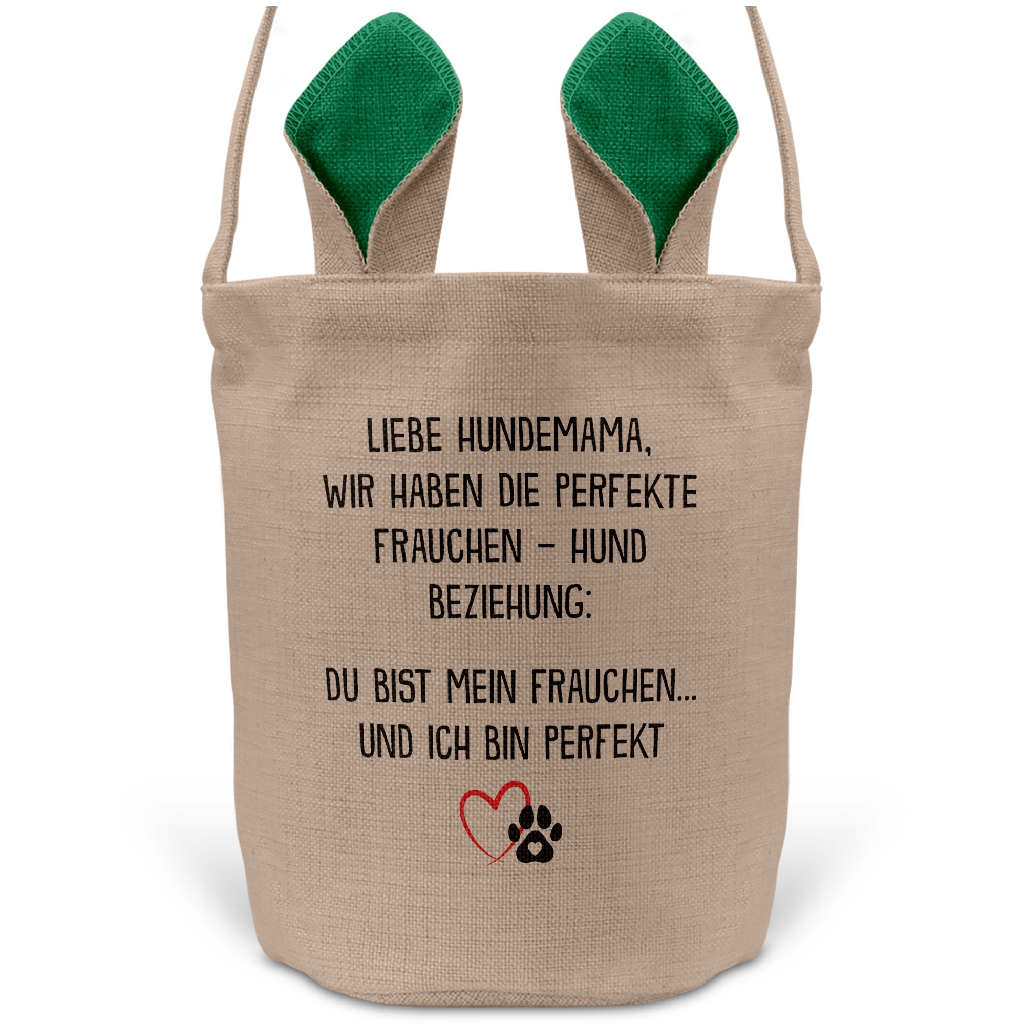 22Feels® Hundemama Frauchen Hunde Osterkorb mit Henkel Ostergeschenk Tragetasche Ostern Deko Osternest Körbchen Hasenohren (Beige/Grün)-Ostern Tragetasche-22Feels