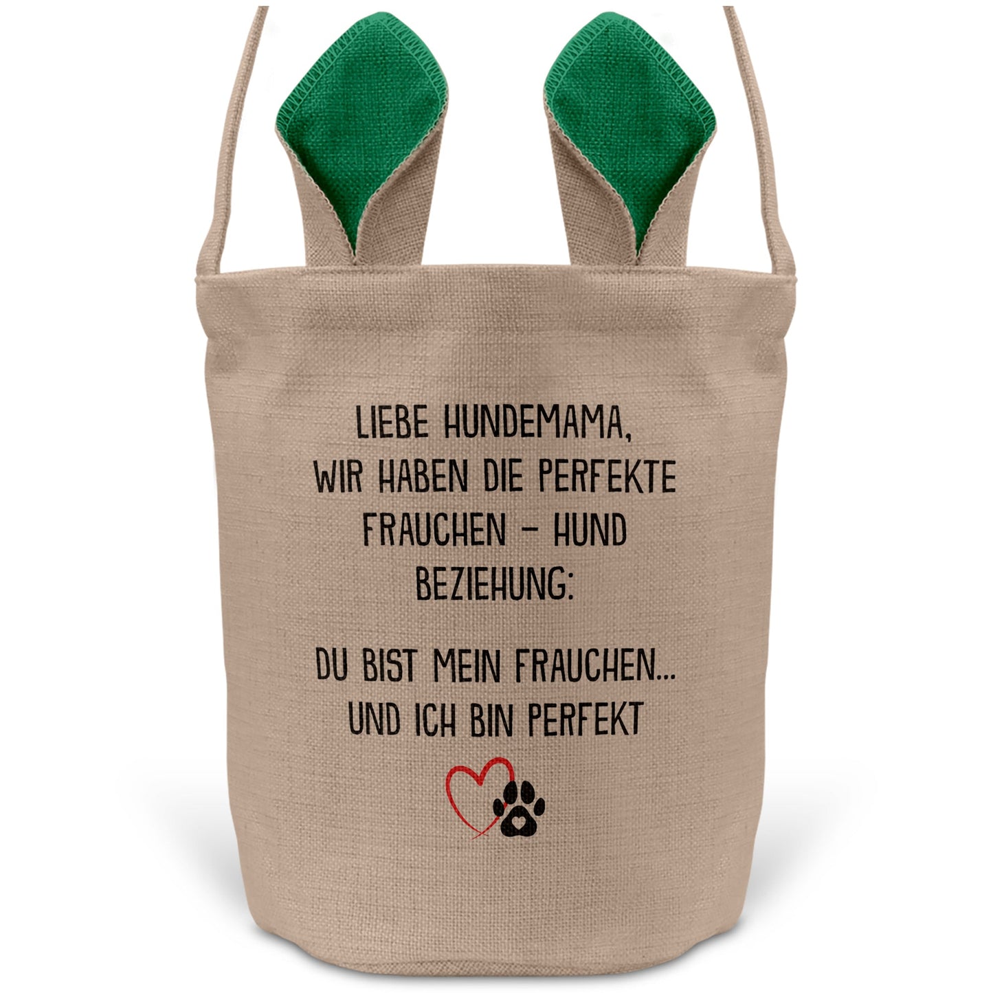 22Feels® Hundemama Frauchen Hunde Osterkorb mit Henkel Ostergeschenk Tragetasche Ostern Deko Osternest Körbchen Hasenohren (Beige/Grün)-Ostern Tragetasche-22Feels