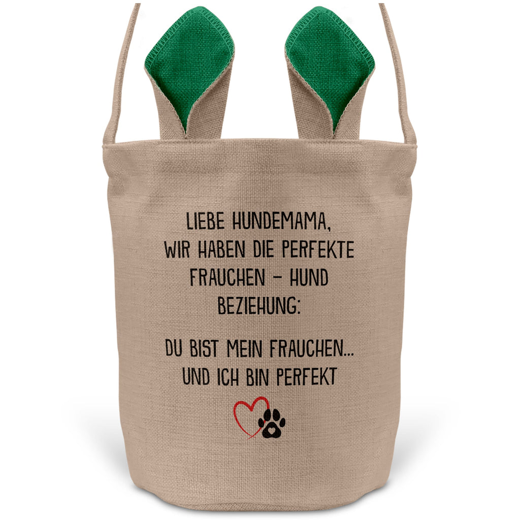 22Feels® Hundemama Frauchen Hunde Osterkorb mit Henkel Ostergeschenk Tragetasche Ostern Deko Osternest Körbchen Hasenohren (Beige/Grün)-Ostern Tragetasche-22Feels