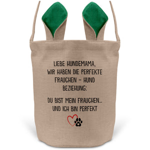 22Feels® Hundemama Frauchen Hunde Osterkorb mit Henkel Ostergeschenk Tragetasche Ostern Deko Osternest Körbchen Hasenohren (Beige/Grün)-Ostern Tragetasche-22Feels