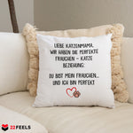22Feels® Katzenmama Geschenk für Cat Moms und Katzen-Frauchen - Kissen mit Spruch (Weiss 40x40cm)-Kissen Weiss 40x40-22Feels