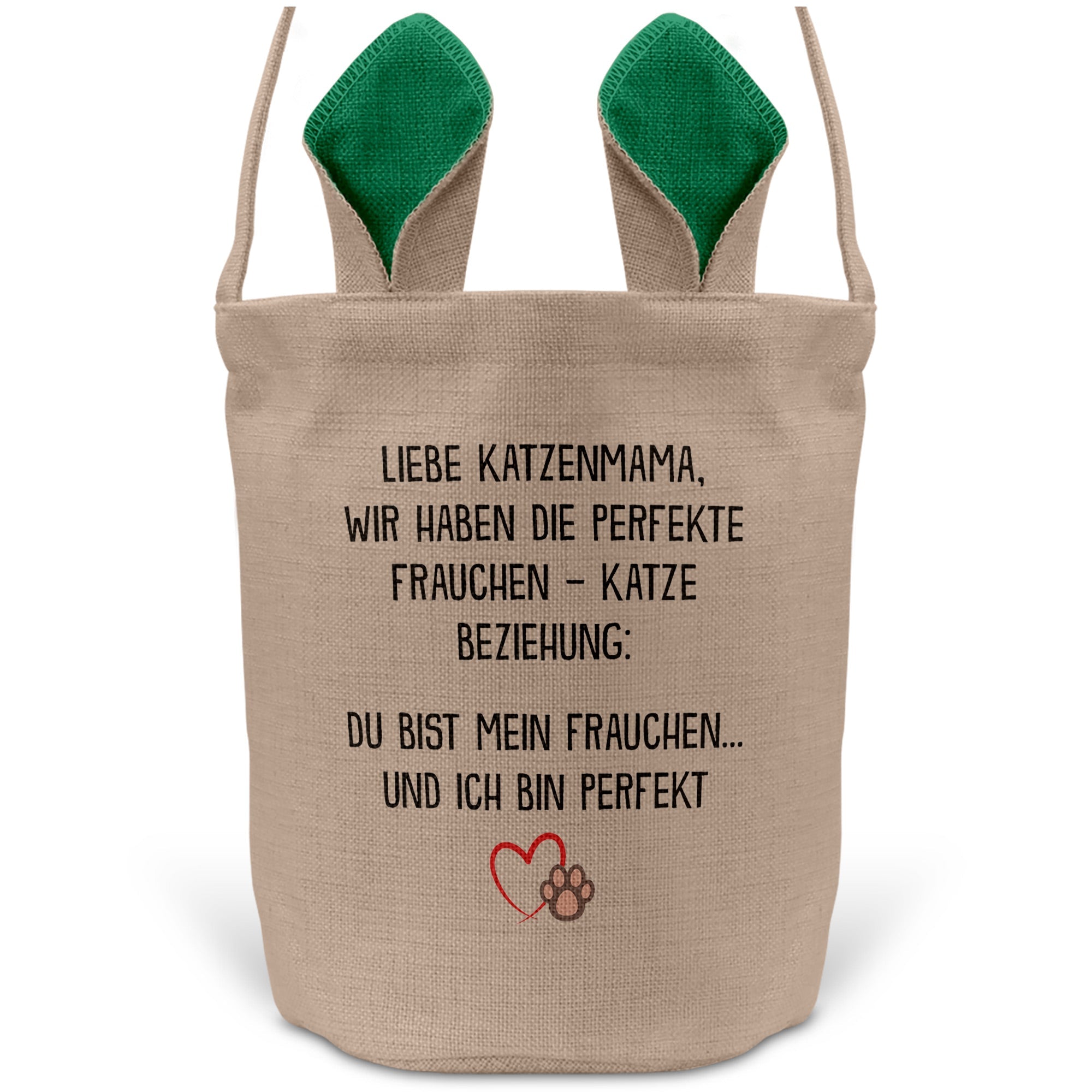 22Feels® Katzenmama Frauchen Katzen Osterkorb mit Henkel Ostergeschenk Tragetasche Ostern Deko Osternest Körbchen Hasenohren (Beige/Grün)-Ostern Tragetasche-22Feels