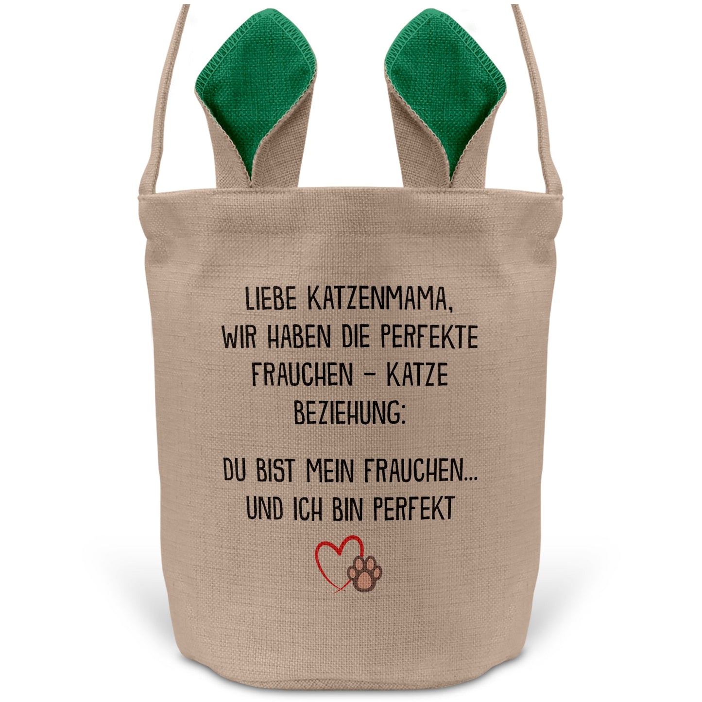 22Feels® Katzenmama Frauchen Katzen Osterkorb mit Henkel Ostergeschenk Tragetasche Ostern Deko Osternest Körbchen Hasenohren (Beige/Grün)-Ostern Tragetasche-22Feels