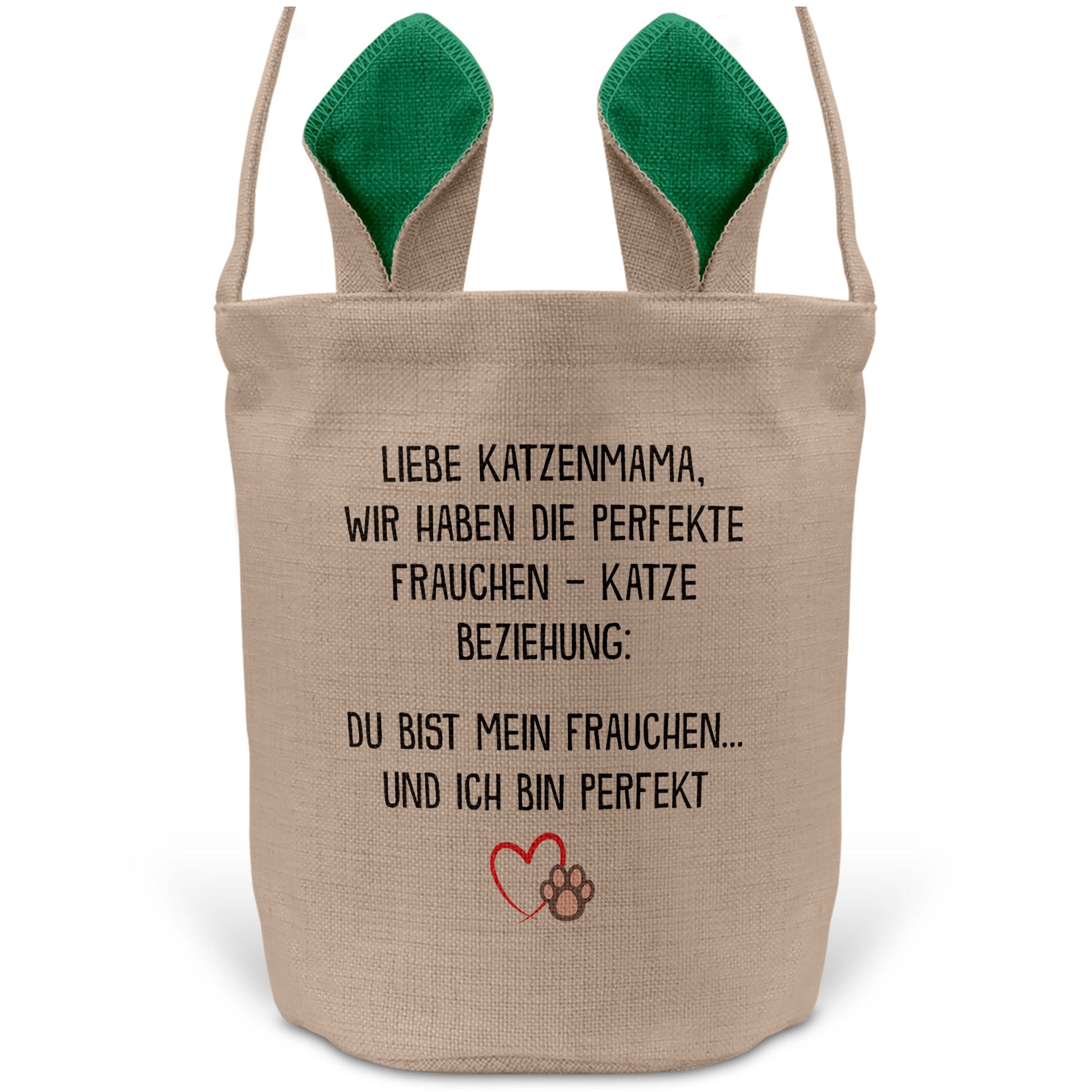 22Feels® Katzenmama Frauchen Katzen Osterkorb mit Henkel Ostergeschenk Tragetasche Ostern Deko Osternest Körbchen Hasenohren (Beige/Grün)-Ostern Tragetasche-22Feels