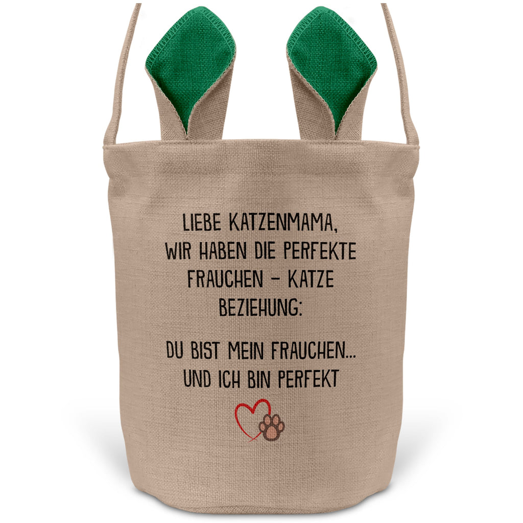 22Feels® Katzenmama Frauchen Katzen Osterkorb mit Henkel Ostergeschenk Tragetasche Ostern Deko Osternest Körbchen Hasenohren (Beige/Grün)-Ostern Tragetasche-22Feels