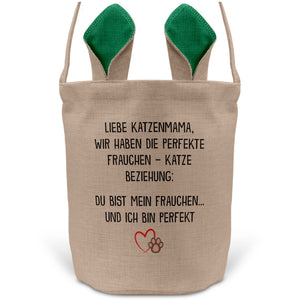 22Feels® Katzenmama Frauchen Katzen Osterkorb mit Henkel Ostergeschenk Tragetasche Ostern Deko Osternest Körbchen Hasenohren (Beige/Grün)-Ostern Tragetasche-22Feels