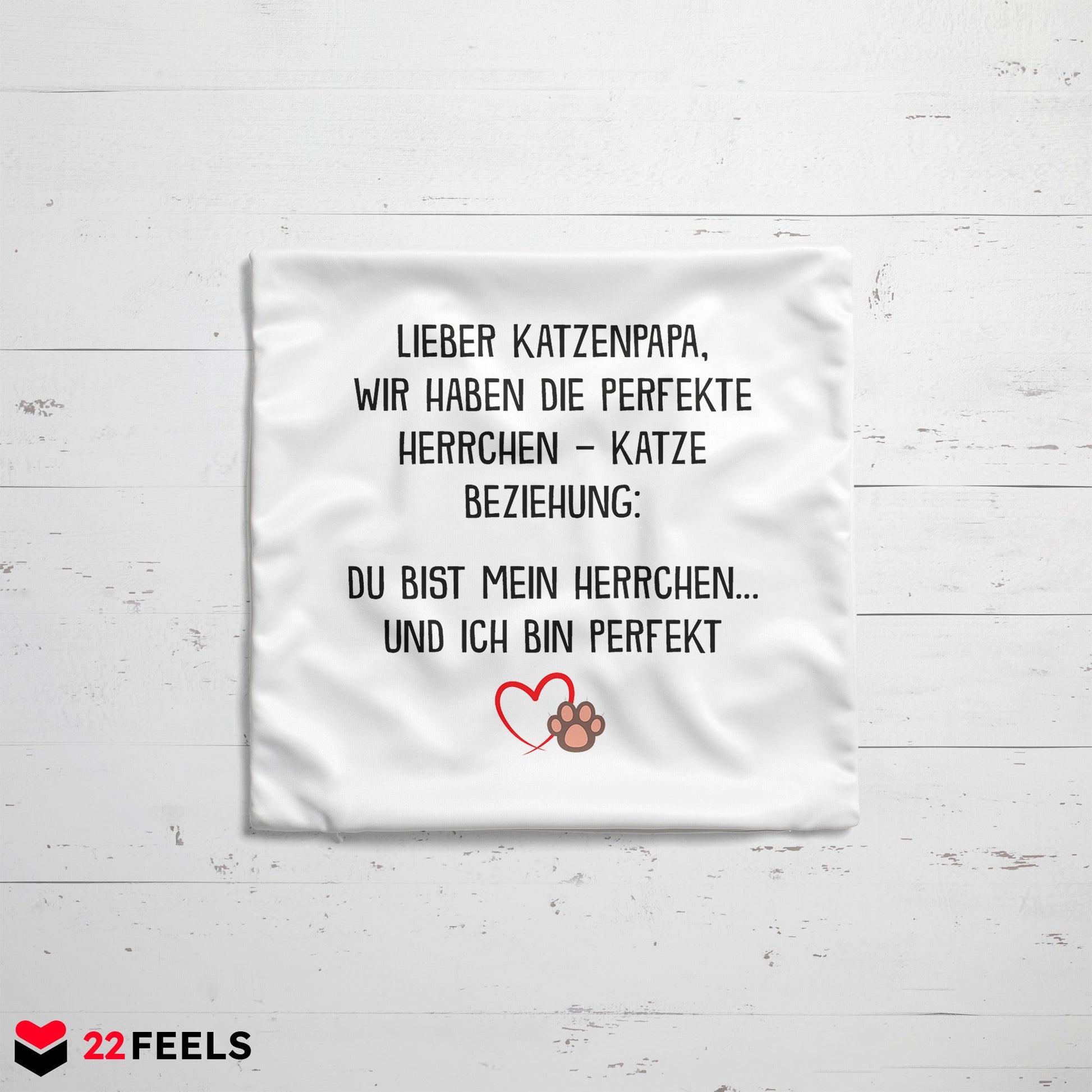22Feels® Katzenpapa Geschenk für Cat Dads und Katzen-Herrchen - Kissen mit Spruch (Weiss 40x40cm)-Kissen Weiss 40x40-22Feels