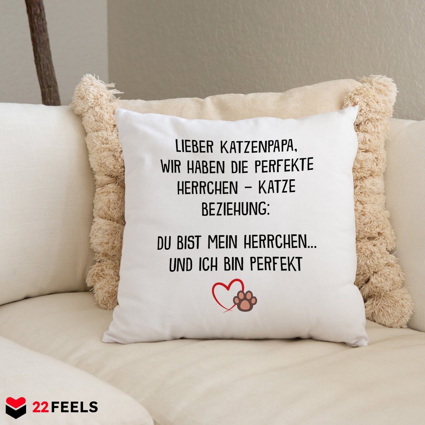 22Feels® Katzenpapa Geschenk für Cat Dads und Katzen-Herrchen - Kissen mit Spruch (Weiss 40x40cm)-Kissen Weiss 40x40-22Feels