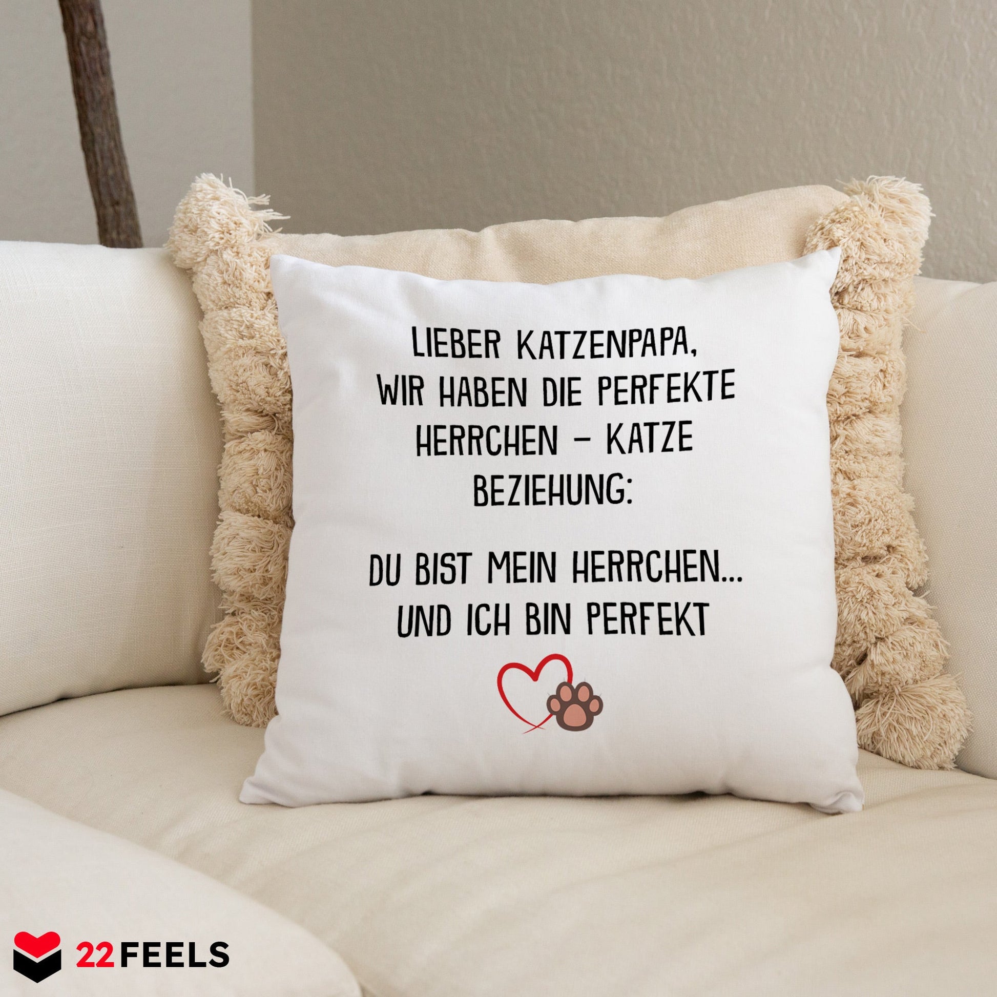 22Feels® Katzenpapa Geschenk für Cat Dads und Katzen-Herrchen - Kissen mit Spruch (Weiss 40x40cm)-Kissen Weiss 40x40-22Feels