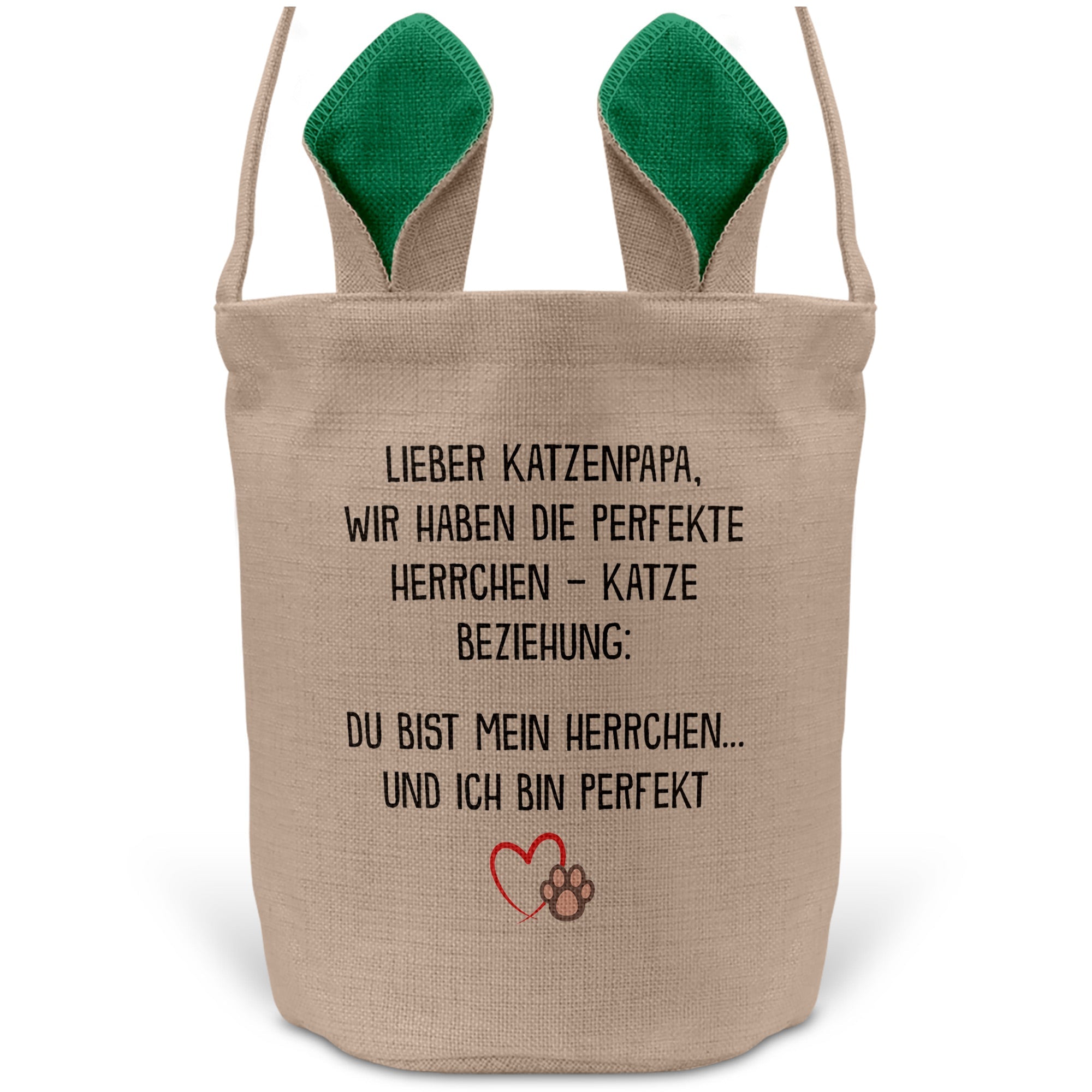 22Feels® Katzenpapa Herrchen Katzen Osterkorb mit Henkel Ostergeschenk Tragetasche Ostern Deko Osternest Körbchen Hasenohren (Beige/Grün)-Ostern Tragetasche-22Feels