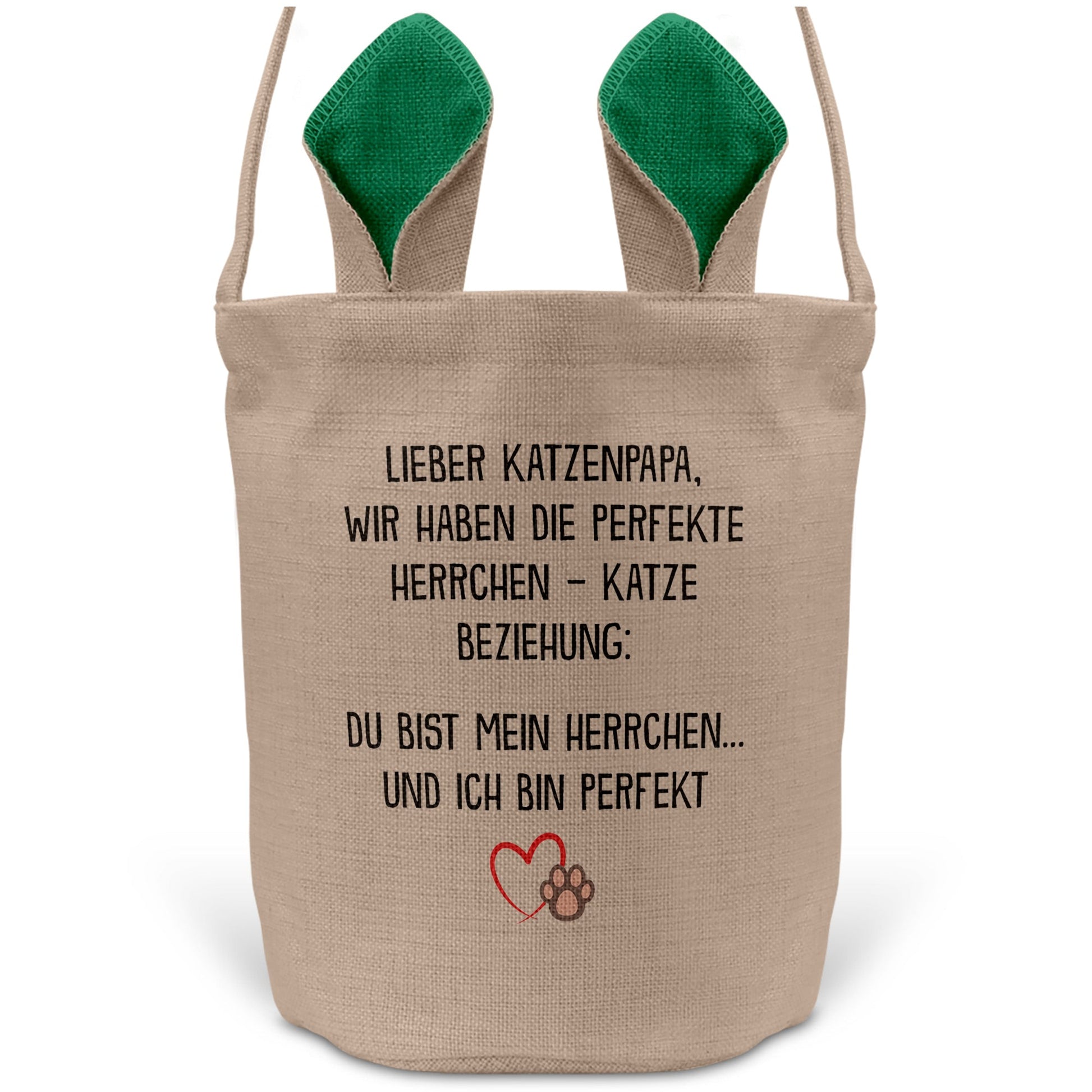 22Feels® Katzenpapa Herrchen Katzen Osterkorb mit Henkel Ostergeschenk Tragetasche Ostern Deko Osternest Körbchen Hasenohren (Beige/Grün)-Ostern Tragetasche-22Feels