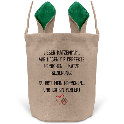 22Feels® Katzenpapa Herrchen Katzen Osterkorb mit Henkel Ostergeschenk Tragetasche Ostern Deko Osternest Körbchen Hasenohren (Beige/Grün)-Ostern Tragetasche-22Feels