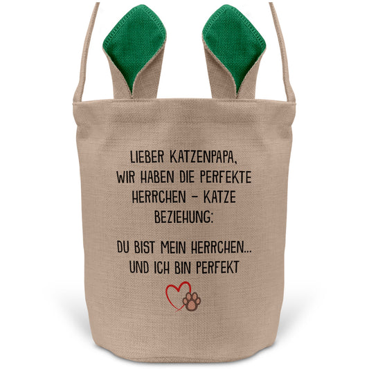 22Feels® Katzenpapa Herrchen Katzen Osterkorb mit Henkel Ostergeschenk Tragetasche Ostern Deko Osternest Körbchen Hasenohren (Beige/Grün)-Ostern Tragetasche-22Feels