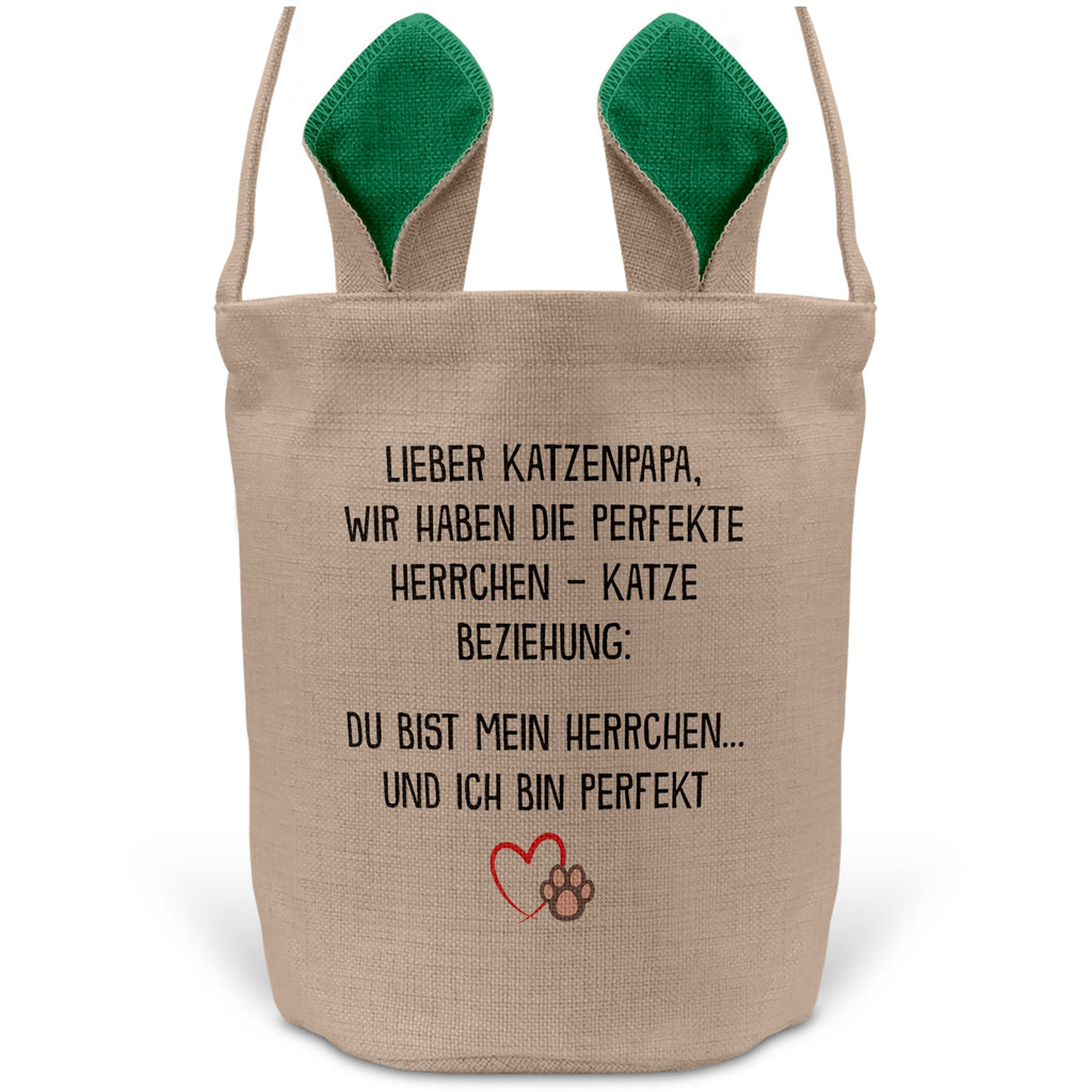 22Feels® Katzenpapa Herrchen Katzen Osterkorb mit Henkel Ostergeschenk Tragetasche Ostern Deko Osternest Körbchen Hasenohren (Beige/Grün)-Ostern Tragetasche-22Feels