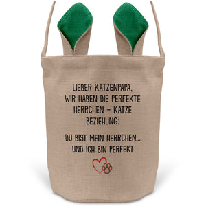 22Feels® Katzenpapa Herrchen Katzen Osterkorb mit Henkel Ostergeschenk Tragetasche Ostern Deko Osternest Körbchen Hasenohren (Beige/Grün)-Ostern Tragetasche-22Feels